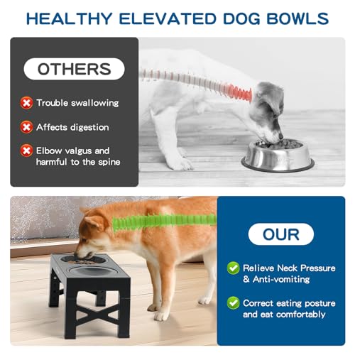 3-in-1 Elevated Slow Feeder Dog Bowls for Food and Water, 5 Heights Adjustable Raised Dog Bowls, Non-Slip, No Spill, for Small Medium Large Dogs and Cats(Grey) - color: 3Pcs-Grey