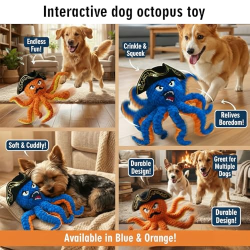 2026 Interactive Dog Toys, Self Moving Octopus Dog Toy Set with 2 Balls - Automatic Wobble Ball & Durable Chew Ball, 4-in-1 Squeaky Plush Enrichment Toy to Keep Them Busy for Medium Large Dogs - color: Blue