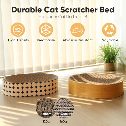 FUKUMARU Cardboard Cat Scratcher Bed, 2-in-1 Oval Cat Scratch Pad - color: Wood