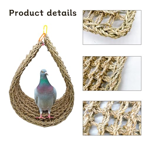 Bird Seagrass Mat 39.4×7" Long Natural Macaw Woven Net Hammock Hanging on Parrot Cage with Hooks Climbing Ladder Swing Chew Toys for Cockatoo Large Parrot Supplies - size: 1Pc 39.4" × 7"