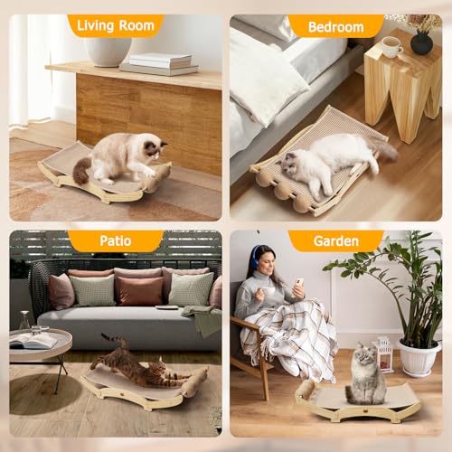 3 in 1 Sisal Cat Scratcher Bed, Solid Pine Cat Scratcher with Balls,Natural - color: Natural, size: Extra Large