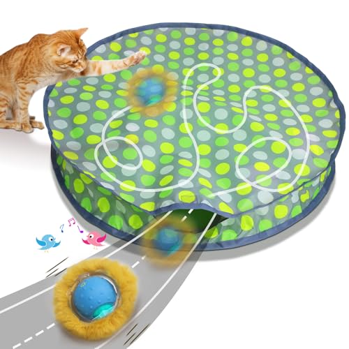 Giociv Interactive Cat Toys Ball Fast Rolling in Pouch, Motion Activate Chirping Cat Toy Hide and Seek Mouse Catching Game (Green Polka dot) - color: Green polka dot