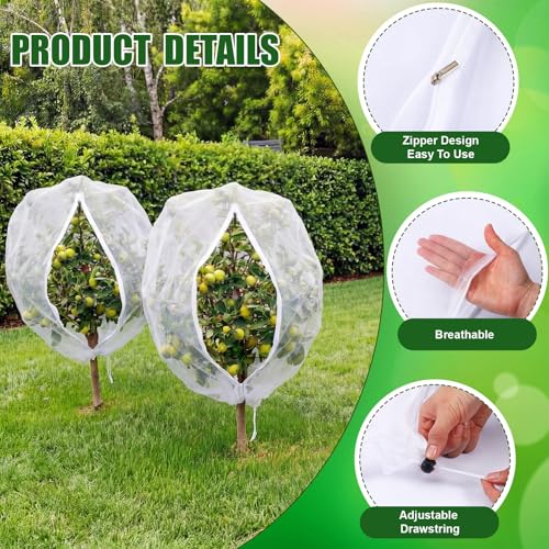 SATINIOR 6 Pcs Bird Netting for Garden 9.8 x 9.8 ft Garden Netting Plant Insect Mesh Bags Bush Net Cover with Drawstring Zipper for Blueberry Tomato Strawberry Plants Protection from Insect Squirrel - size: 9.8 x 9.8 ft