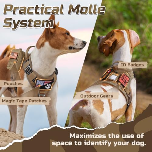 rabbitgoo Tactical Dog Harness for Medium, No Pull Military Service Vest - color: Brown, size: Medium