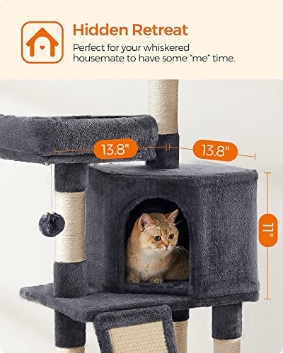 Feandrea Cat Tree, 45.3-Inch Cute Cat Tower, Plush Climbing Condo, Gray - color: Smoky Gray
