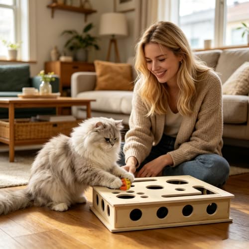 Cat Scratch Puzzle Enrichment Box，Cat Scratching Toy with Bell-Bearing Balls，Built-in Sandpaper，Alternative to Stress-Free Nail Trimming，Cat Indoor Interactive Toy