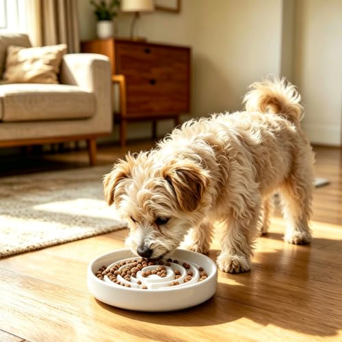 Ceramic Slow Feeder Dog Bowls，6.4inch Cat Slow Feeding Bowl for Small Breed Dogs and Cats,Set of 2 Fun Maze Interactive Bloat Stop Puzzle Bowls Dishwasher Safe - color: White