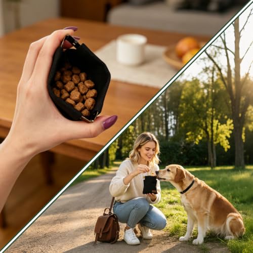 Dog Treat Pouch for Pet Training Portable Puppy Walking Bag, Black 12X12cm