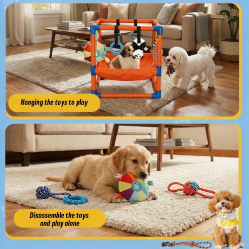 Orange Puppy Play Gym with 8 Hanging Toys - color: Orange, size: 22.28x16.65x17.71in