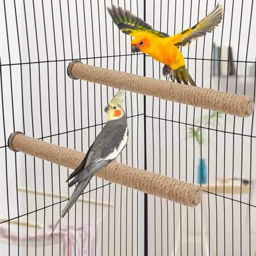 Hypeety Bird Perch Stand Natural Wood Parrot Hemp Rope Perch, 11.81''/30cm