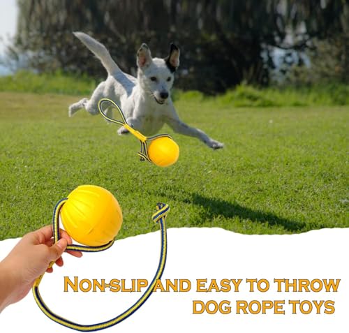 Dog Ball On a Rope Dog Toy, Floating Foam Dog Ball with Rope, Tug Ball Toy for Small Medium Large Dogs Fetch, Catch, Throw, Training (Yellow) - color: Yellow