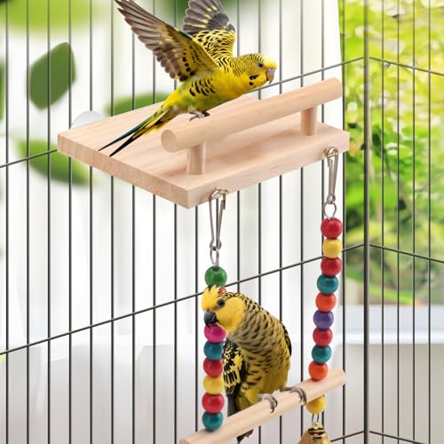 Natural Wood Bird Swing & Perch Platform for Cage