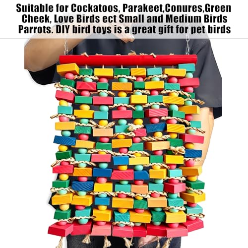 Extra Large Bird Toys for Macaws, Multicolored Wooden Blocks Bird Chewing Toy Parrot Cage Bite Toy for Macaws Cokatoos African Grey and Large Medium Parrot Birds - color: COLORFUL