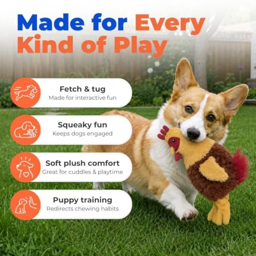 Best Pet Supplies Interactive Squeaky Dog Toy - Crinkle Chicken, Red - color: Crinkle Chicken (Wine Red), size: Large