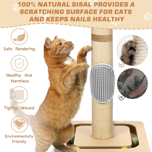 27” Small Cat Tree with 3-Tier Ball Track & Jute Scratching Post, Space-Saving Kitten Tower for Indoor Pets, Interactive Activity Center with Hanging Toys for Furniture Protection - color: 27 inches Cat Scratching Post