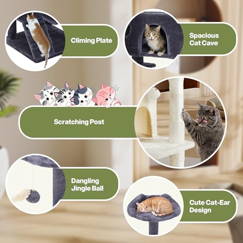 54 Inches Cat Tree Tower, Cat Tree Tower Condo with Scratching Post for Cats House Play, Multi-Level Furniture Activity Center for Pet, Detachable Cat Tower, Dark Gray - color: Navy