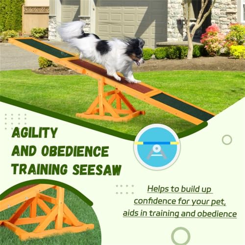 Wooden Dog Agility Seesaw for Training and Exercise, Platform Equipment Run Game Toy, Weather Resistant Pet Supplies Gray 71" L x 12" W x 12" H