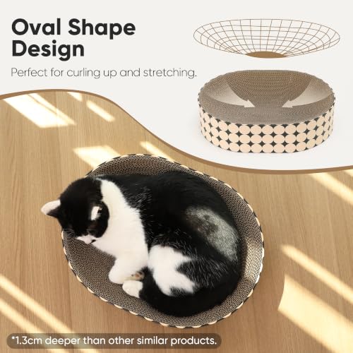 FUKUMARU Cardboard Cat Scratcher Bed, 2-in-1 Oval Cat Scratch Pad - color: Polka Dot