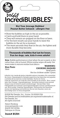 Pet Qwerks Incredibubbles Interactive Pet Toys - Long Lasting Edible Bubbles for Dogs & Cats - Peanut Butter Flavor - 38 ML, All Breed Sizes - size: 38 ml