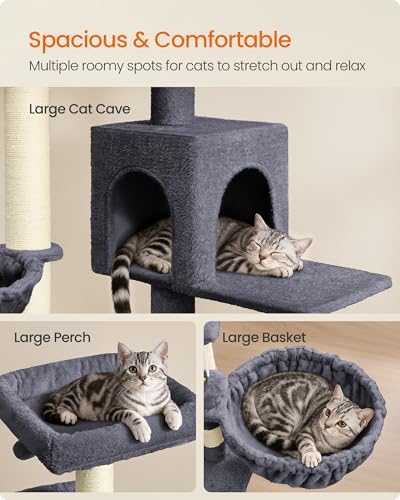 Feandrea Cat Tree, 68.5-in Tall Cat Tower, Multi-Level Condo, Dark Gray - color: Dark Gray
