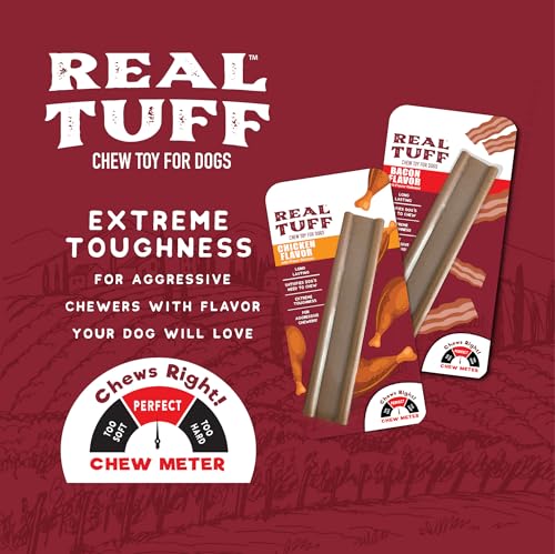 Real Tuff | Chew Toy for Large Dogs | Long Lasting for Aggressive Chewers | Bacon Flavor | 1 Count