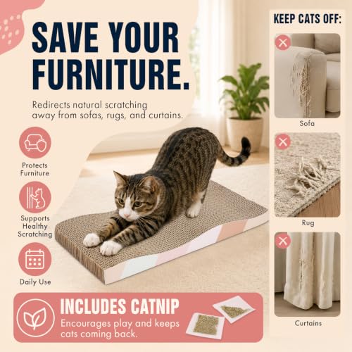 SIDAZON Cat Scratching Board cat Scratcher Cat Scratch Pad Cardboard cat scratchers for Indoor Cats Reversible Large Wide Corrugated with Catnip(2pcs) - size: 2-Pack