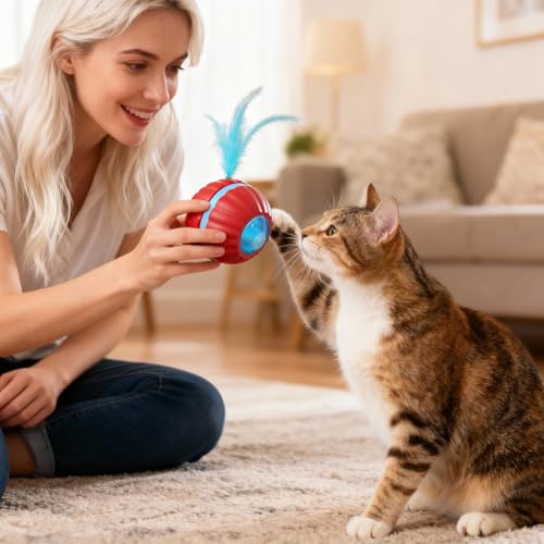 2PCS Interactive Cat Toys for Indoor Cats,Automatic Moving Kitten Toys - color: Red + Green