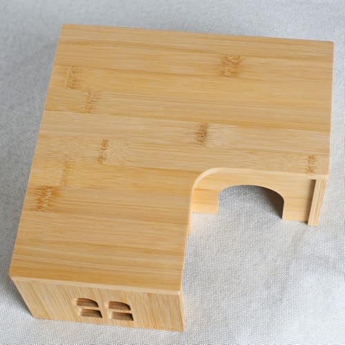 0.3" Thick Bamboo Hamster Maze, Pre-Assembled L-Shape Wooden Hideout, Safe One-Piece Fixed Construction, Large Nesting Habitat for Syrian Hamster, Gerbil, 11.6 x 11.6 x 5.1 in, Large
