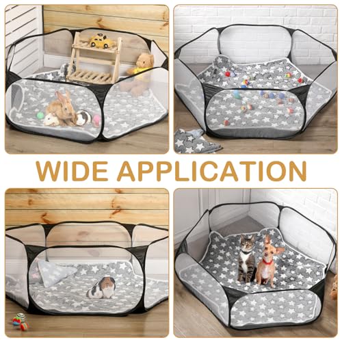 VitalCozy Guinea Pig Playpen with Mat Small Animal, Black, Star - color: Black
