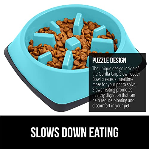 GORILLA GRIP® Patented Slow Feeder Dog Bowl, BPA Free, 2 Cup Turquoise - color: Turquoise, size: 2 Cup