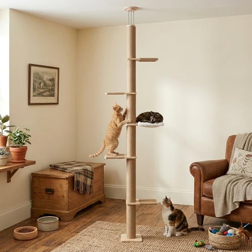 Floor to Ceiling Cat Tree,5 Tier Adjustable Height Climbing Tower - size: Floor to Ceiling