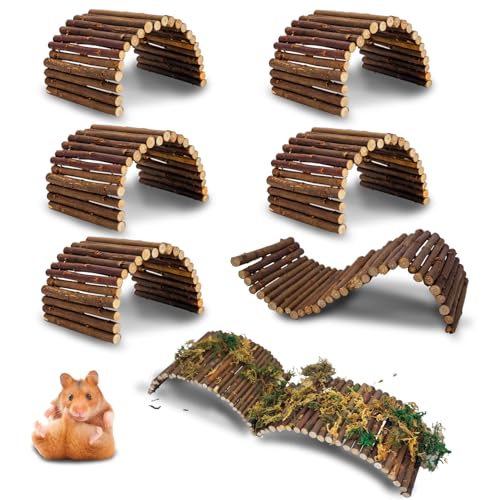 PINVNBY Hamster Toys, Wooden Hamster Ladder Bridge Tunnel Hide, Hamster Cage Accessories for Chinchillas Guinea Pigs Hamster Mouse Rat Ferre, Rodents Natural Hideout for Small Animals (8 Pack) - color: 8 PCS, Wood