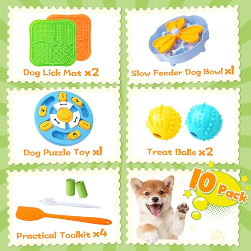 Forfon Slow Feeding Enrichment Set with Lick Mat & Puzzle Toy - color: Curated Dog Puzzle Toys