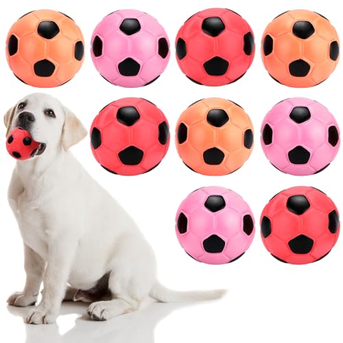 Sumind 9 Pcs Latex Squeaky Dog Toys 2.76 inch Soccer Ball Interactive Fetch Toys Soft Football Puppy Chew Balls for Small Medium and Large Dogs(Orange, Red, Purple) - color: Orange, Red, Purple
