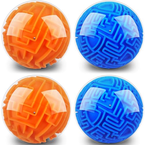 Sumind 4 Pcs 3D Maze Ball Game Toys for Kids, Blue, Orange - color: Blue, Orange