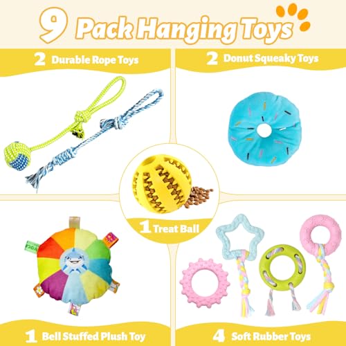 Puppy Play Gym with 9 Hanging Toys for Small Dogs, PVC Frame with Bungee Straps, Interactive Indoor Jungle Playground for Entertainment, Teething and Mental Stimulation（Yellow） - color: Yellow, size: 9 Toys
