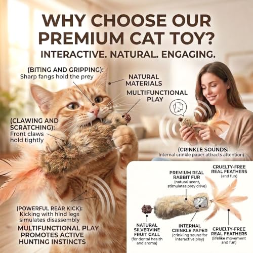 6PCS Cat Rabbit Feather Silvervine Crinkle Kicker for Cats Indoor - size: Large