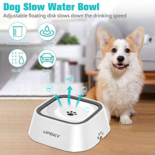 UPSKY 35oz No-Spill Pet Water Bowl, Slow Water Feeder for Dogs and Cats - color: white