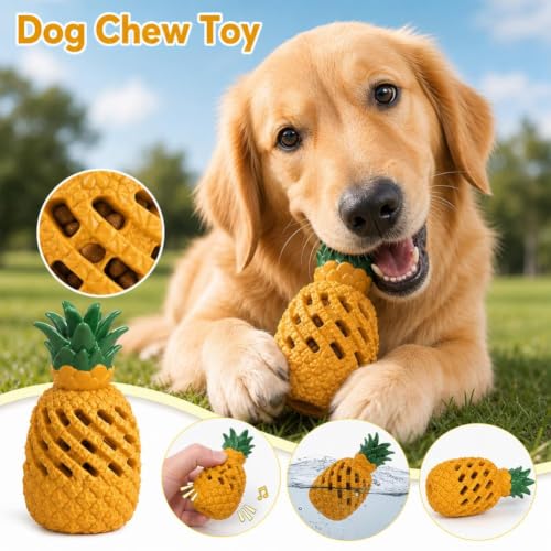 Pineapple Dog Chew Toy, Natural Rubber Treat Dispensing Puzzle Toy with Pineapple Scent, Dental Chew for Aggressive Chewers, Boredom Buster for Teething Puppies & Small Medium Large Dogs, 4 Sizes - color: L Yellow