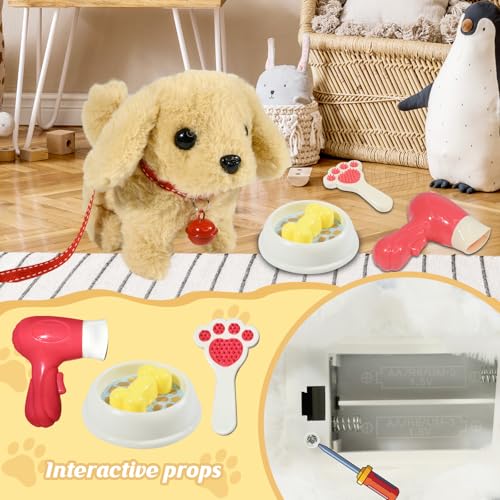 Plush Toys Walking Dog Toys that Can Walk, Bark and Wag Tail,Interactive Electronic Pet Toys Puppy with Leash,Easter Christmas Birthday Gift for Toddlers Kids - color: Golden Hair