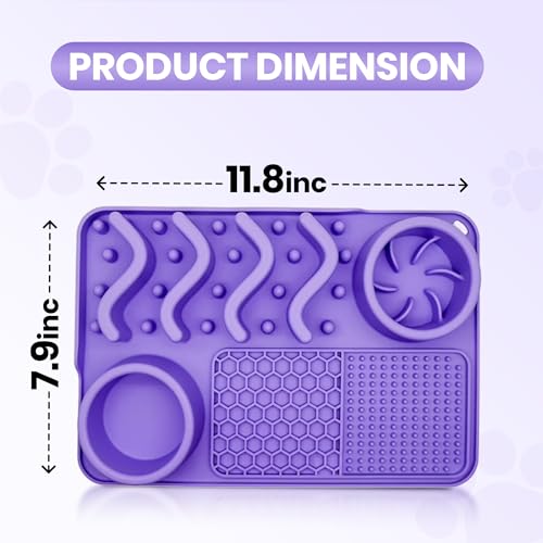 Dog Lick Mat with Strong Suction Cups, Slow Feeder for Dogs, Anxiety & Boredom Relief, Enrichment Licking Mat with Bowl & Spatula, Non-Slip Silicone, Dishwasher Safe