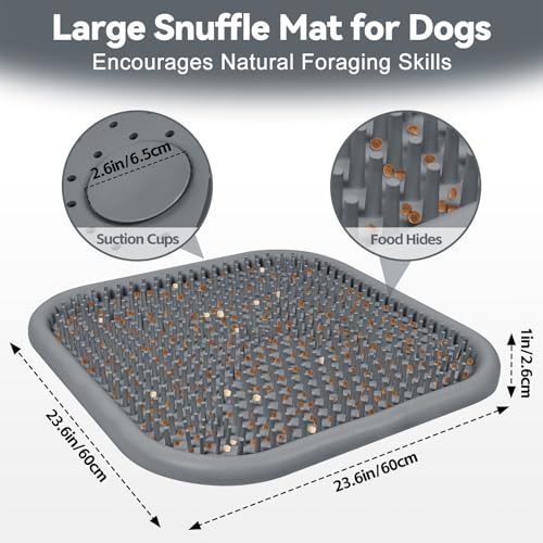 Snuffle Mat for Dogs 23.6" x 23.6" Silicone Large Slow Feeder Mat, Grey - color: Grey:23.6"x23.6"
