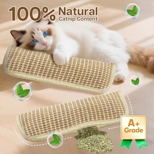2 Pack 13.4 inch Sisal Pillow Catnip Toy for Cats with Silvervine Sticks, Cat Toys with A+ Organic Catnip Interactive Kicker Toy Scratch-Resistant Safe Chew Toy Teeth Cleaning for Indoor - size: 13.4 Inch x 3.7 Inch