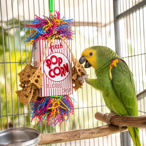 Bonka Bird Toys Popcorn Explosion Bird Toy 15" x 6" Foraging Shredding Toy for Small to Medium Birds Parakeets Cockatiels Conures Natural Paper Cardboard Hanging Cage Toy (Pack of 2) - size: Pack of 2