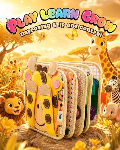 Montessori Busy Book, 8-Page Sensory Activity Toy, Giraffe - color: Sky Blue Giraffe