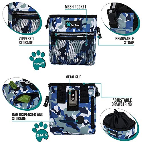PetAmi Hands Free Dog Treat Pouch for Training and Walking, Camo Blue - color: Camo Blue