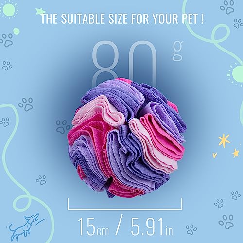 Pet Snuffle Ball, Puzzle Sniffing Interactive Dog Ball for Blind Dogs Training Stress Relief Dog Enrichment Toys Treat Machine Washable (15cm, Pink and Purple) - color: Pink and purple, size: 15cm