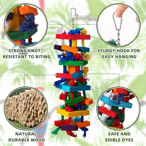Soulchen 4 Pcs Extra Large Bird Parrot Toy Set, Natural Wooden Chewing Toy - style: Colorful Ring