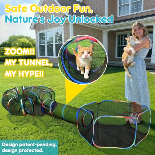 Outdoor Cat Enclosure 4-in-1 Portable Tunnels with Tent Cube Pop up Catio - size: Rainbow Black 4-in-1