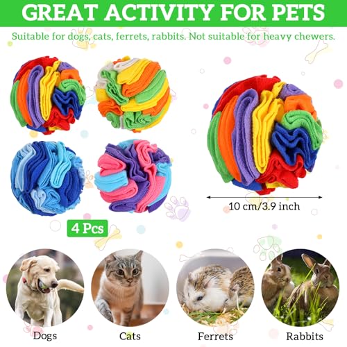 4 Packs Snuffle Ball for Dogs, Sniffle Interactive Treat Ball, Stress Relief, Slow Feeder, Puzzle Toy for Small Medium Dogs Cats, Soft Polar Fleece, Rainbow, Orange, Pink Blue & Ocean Blue, 3.9 Inches - size: 3.9 inches